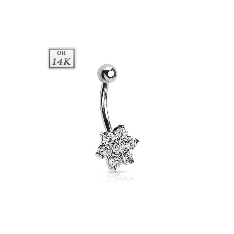 Piercing no umbigo White Gold Flower Cristal