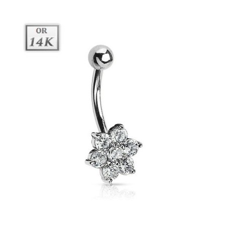 Piercing no umbigo White Gold Flower Cristal