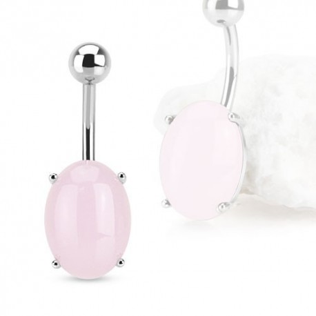 piercing no umbigo quartzo rosa oval